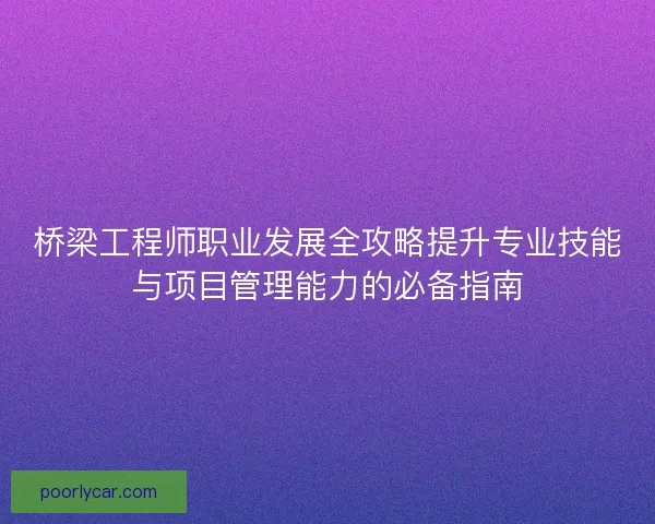 桥梁工程师职业发展全攻略提升专业技能与项目管理能力的必备指南